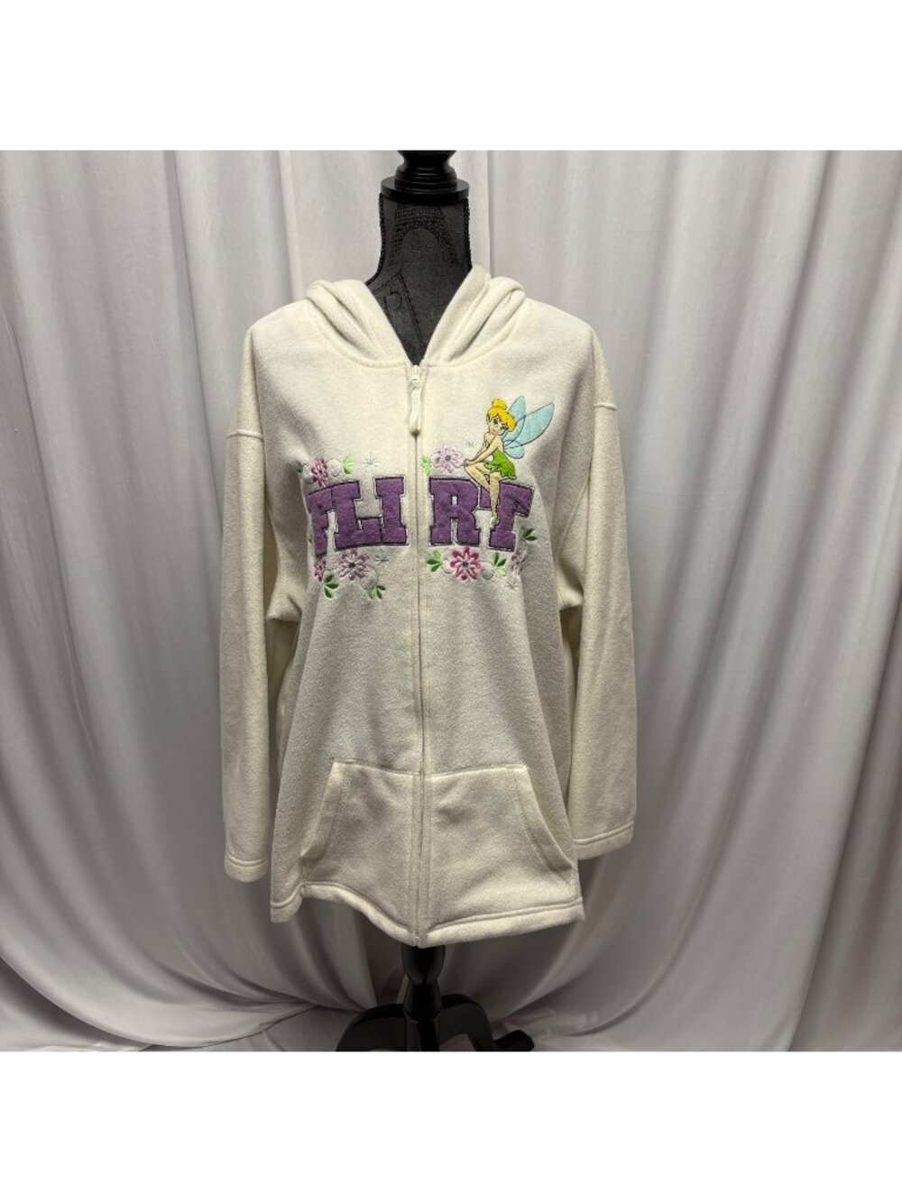 Disney Tinkerbell Womens Hooded Zip-Up Fleece Jacket Size 3X FLIRT Embroidered